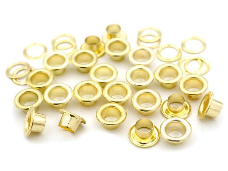 CRAFTMEMORE 3/16" (5MM) Hole Size 100 Sets Gold Metal Grommets Eyelets with Washers for Bead Cores, Clothes, Leather, Canvas (Gold) - Image 1